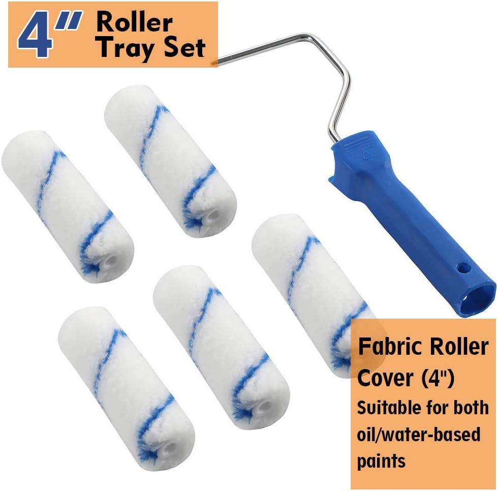 Paint Roller -Small Paint Tray Set with High-Density Foam Mini Roller Refills, Roller Frame, Paint Tray, 4" Microfiber Roller Covers, House Painting Roller Brush(12-Pack)