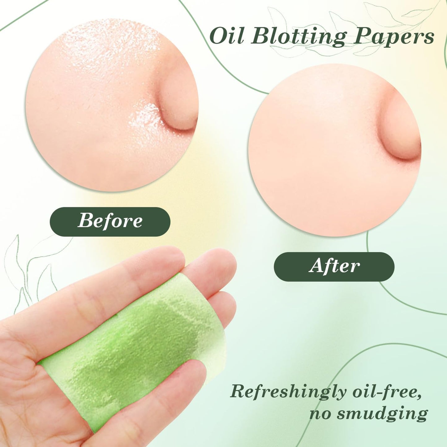 EKIND Oil Blotting Papers Make Up Pads for Face Shine Control Men Women, with Control Smooth Cover Box Portable Oil Absorbing Tissues for Oily Skin(300 Sheets,Green)