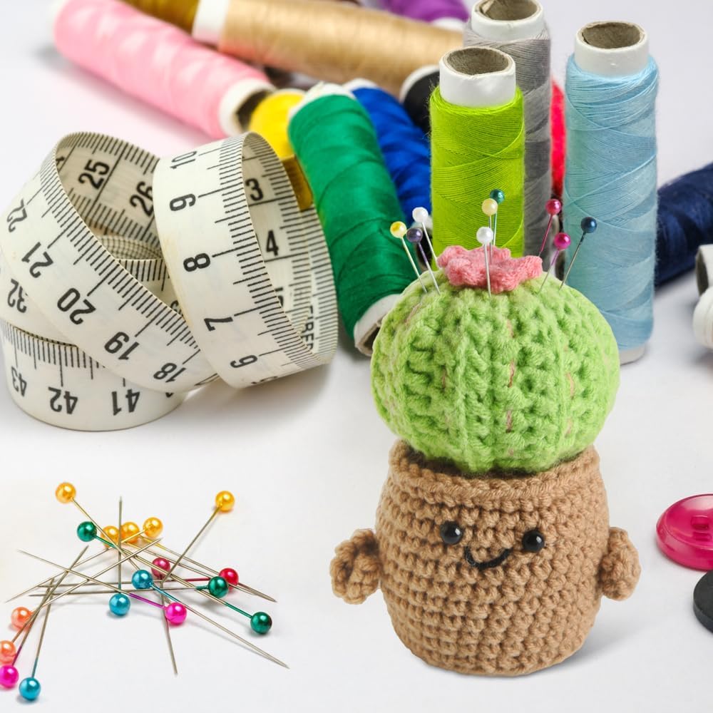 Cactus Pin Cushion, Handmade Knitted Pincushions, Cute Pin Cushions Needle Holders for Sewing Quilting Accessory, DIY Crafts or Patchwork Decor.Flowerpot Design Cactus