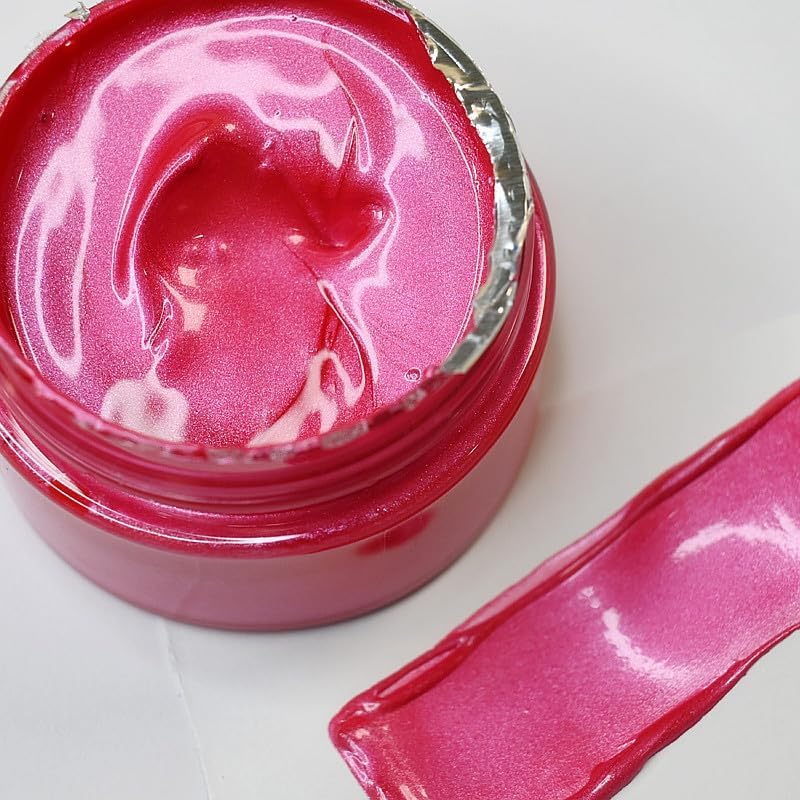 Shimmer Metallic Acrylic Paint Rose Red Metallic Chalk Paste 1.7oz/50ml, Ideal for Wood/T-Shirts/Glass/Stone, DIY Crafts Projects Glitter Pearlescent Golden Pigment Suitable for Beginners Artists