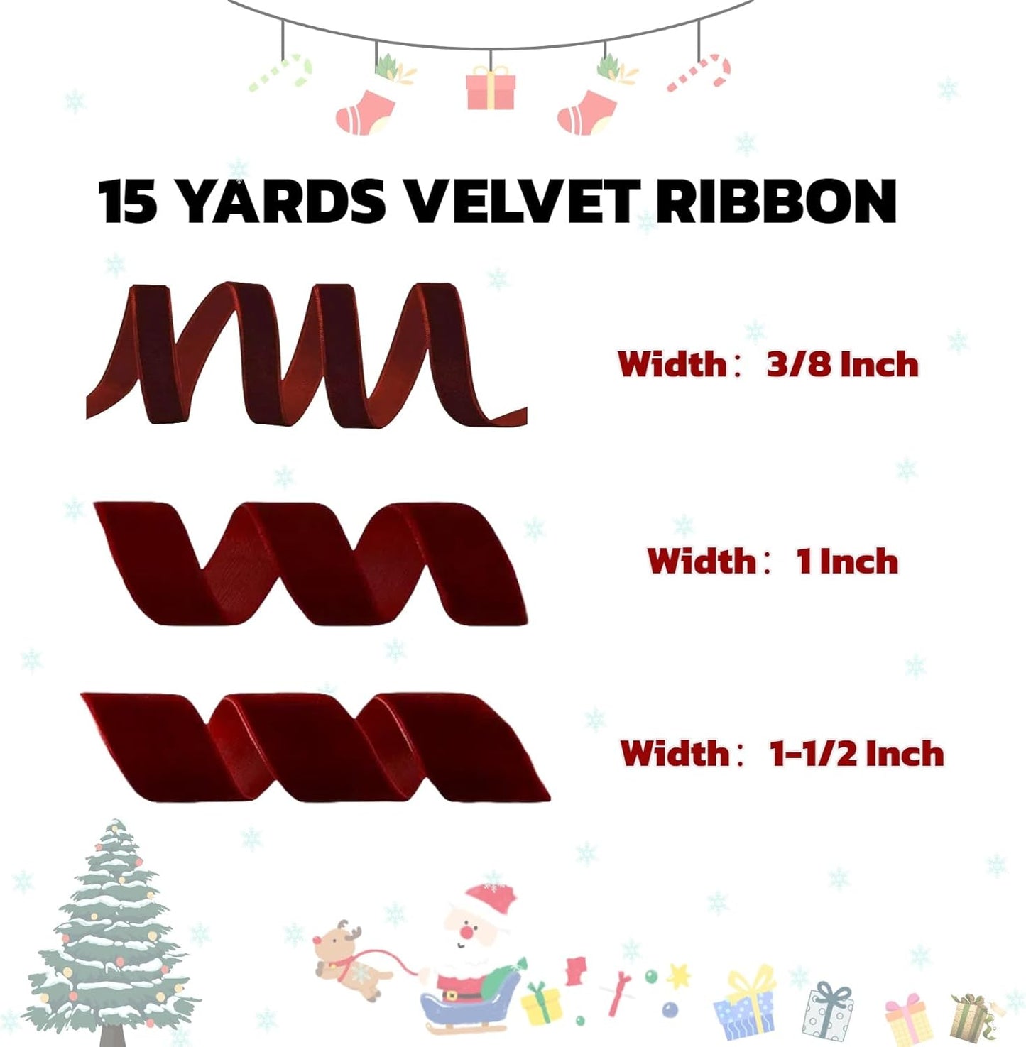 15 Yards Velvet Ribbon 3/8 Inch Single Face Red Velvet Ribbon Spool Prefect for Holiday Wedding, Ribbons for Gift Wrapping, Christmas Tree Ornaments Wreath Hair Bows, Ribbons for Crafts