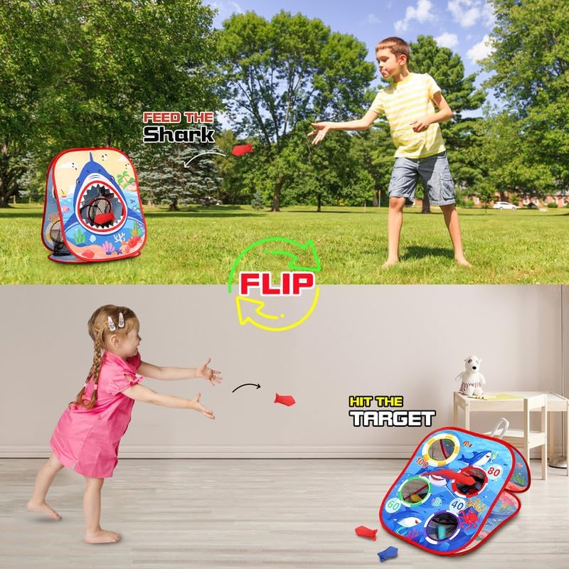 Bean Bag Toss Game for Kids/Double-Sided Foldable Cornhole Board/Backyard Beach Yard Outdoor Toys for Kids Ages 4-8/5-Second Setup/Party Supplies for Kids