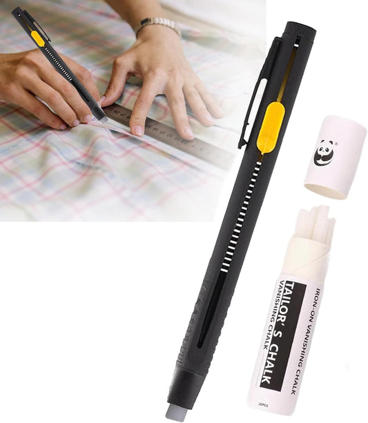 Heat Erasable Fabric Marker for Sewing,Sewing Chalk DIY Markers Pen for Quilting, Embroidery,Washable Erasable Replaceable Refill Marker Pen, Suitable for Cotton, Knitted Fabrics(1Pen+20Refills)