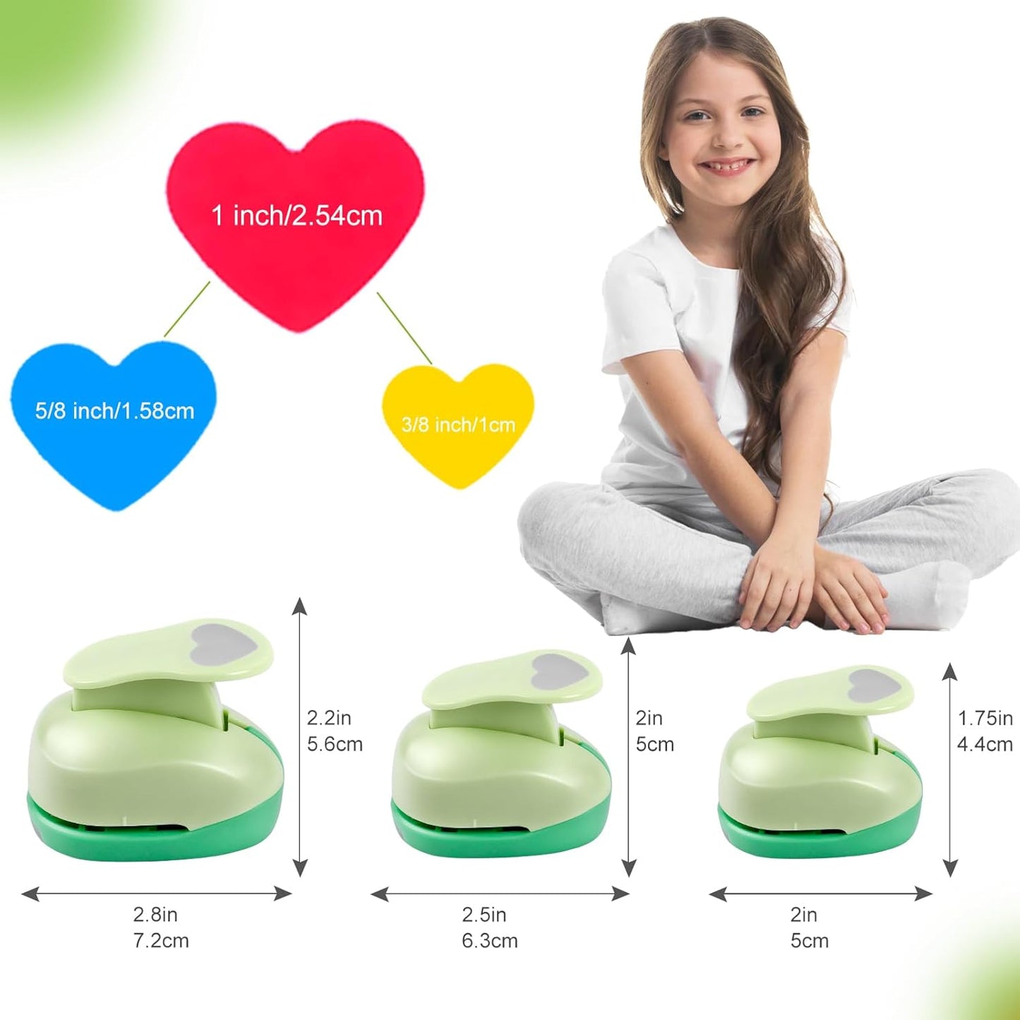 UCEC Heart Cutter 3 Pcs 1+5/8+3/8 Inch Hole Punch Heart Shapes Craft Punch Paper Cutter for Crafting, Puncher for Valentine's Day Scrapbooking Greeting Card, DIY Albums Gift Tags Homemade Confetti