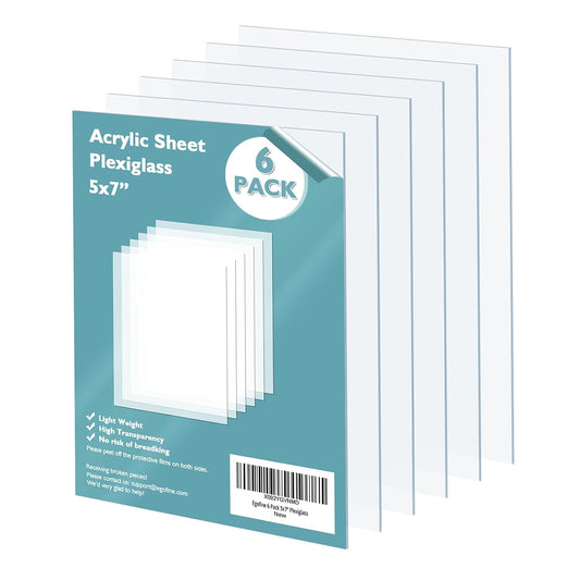 Egofine Plexiglass Sheets Acrylic Sheets 6 Pack of 5x7’’ 0.04 Thick Clear Plastic Cast Transparent Plexi Glass for Crafting Projects, Replacement Picture Frame Glass, DIY Display, Easy to Cut