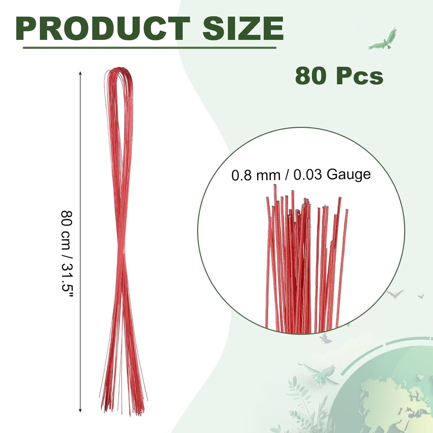 PATIKIL 32 Inch 22 Gauge Floral Stem Wire, 2 Pack/80 Pieces Bouquet Stem Paper Wrapped for DIY Crafts Flower Arrangements, Red