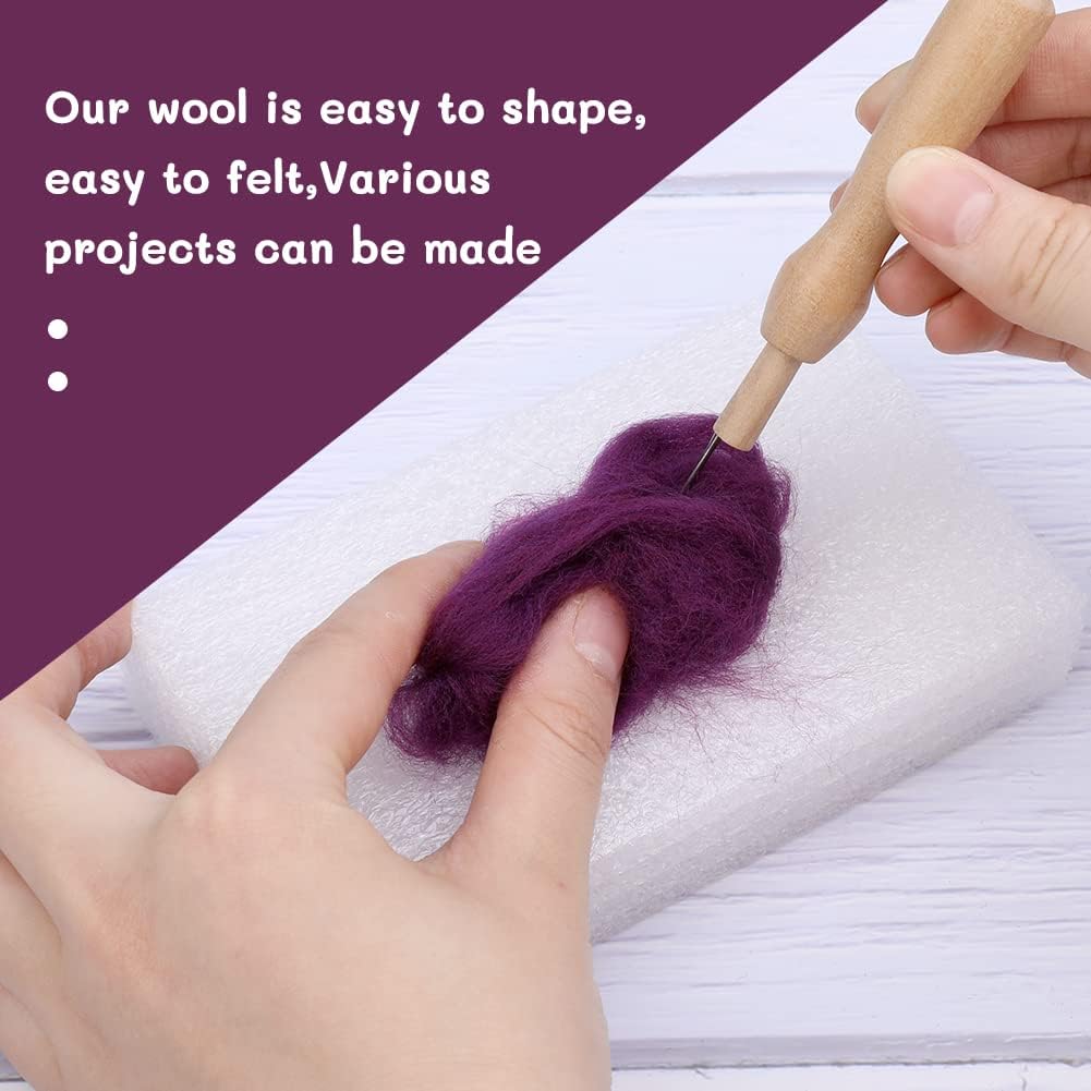 Wool Roving Bulk - 8.82oz Super Wool Chunky Yarn, Wool Roving Top for Needle Felting, Soft Felting Wool Supplies for Hand Spinning, Blending, Weaving and DIY Craft (Dark Purple)