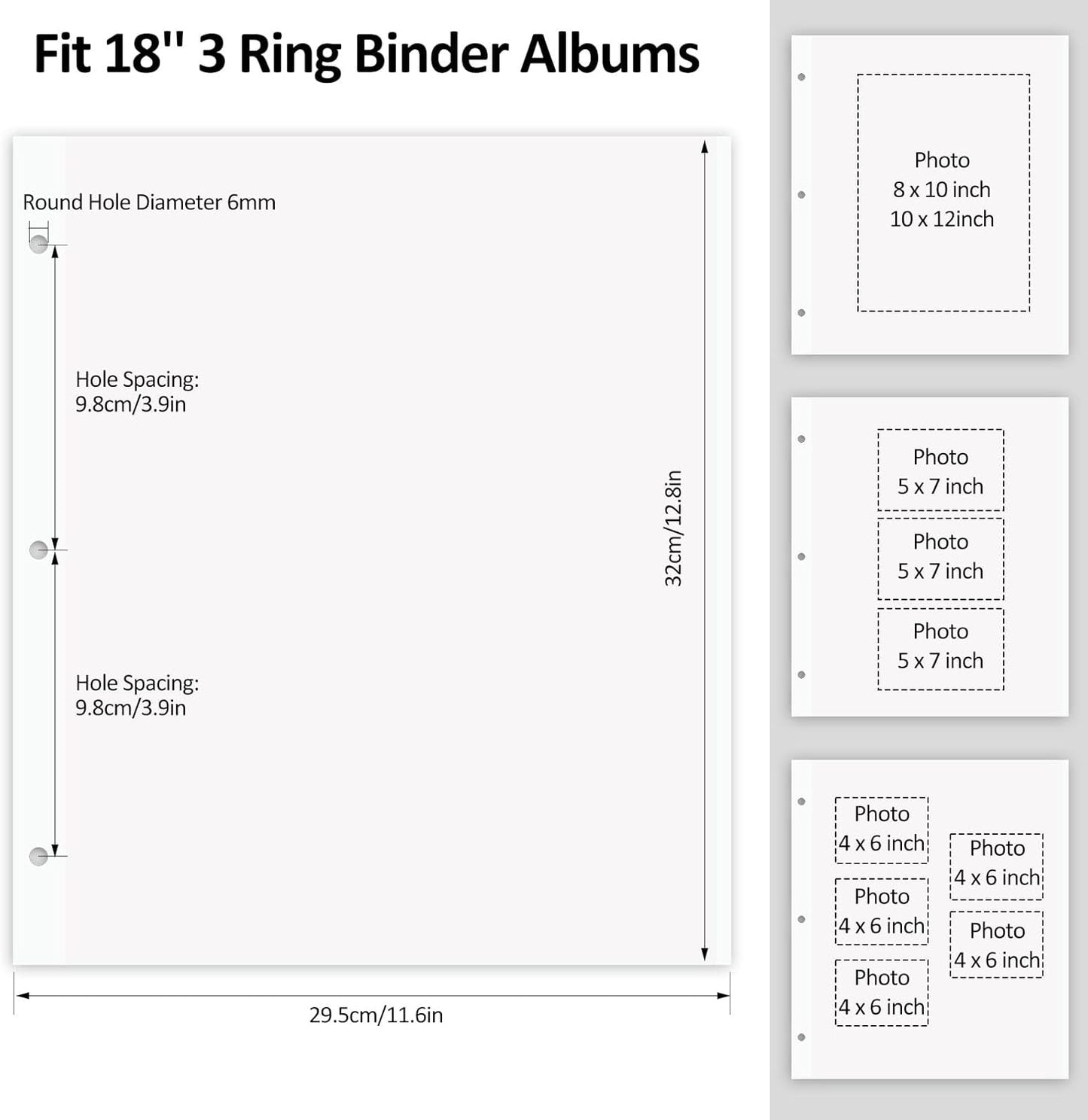 Zesthouse Photo Album Refill Pages for 3 Ring (10 Pack), 18 in Photo Albums Self Adhesive Pages Holds 12x12 8x10 5x7 4x6 2x3 Photos or Recipe Cards