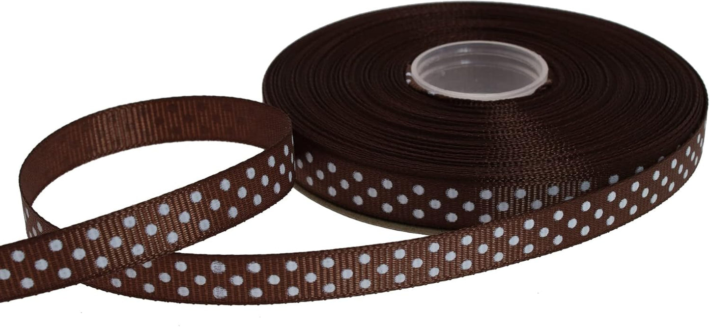 Polka Dot Grosgrain Ribbon 25 Yard Each Roll 100% Polyester (3/8", Coffee)