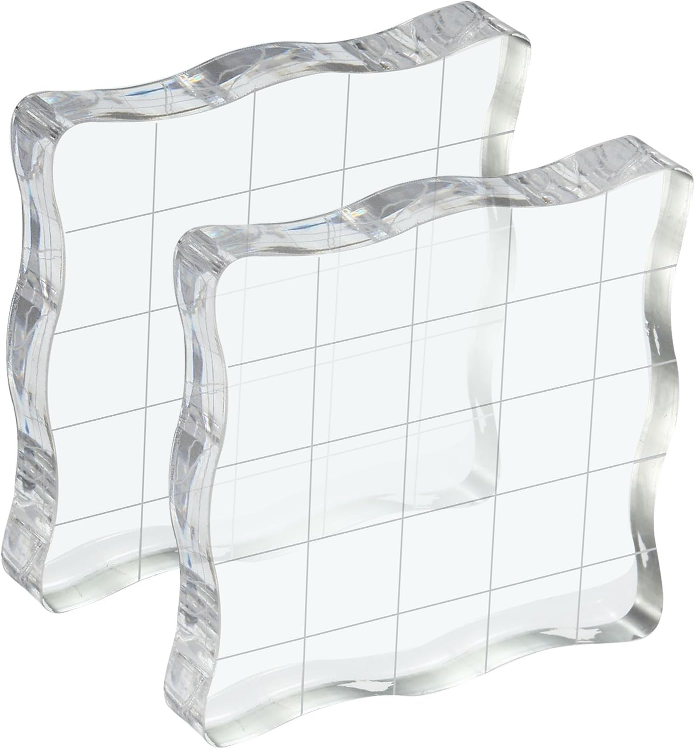 PATIKIL 2" x 2" Acrylic Stamp Block, 2 Pack Clear Stamping Block with Grid Lines Decorative Mounting Blocks Wave for Scrapbooking DIY Crafts Card Making