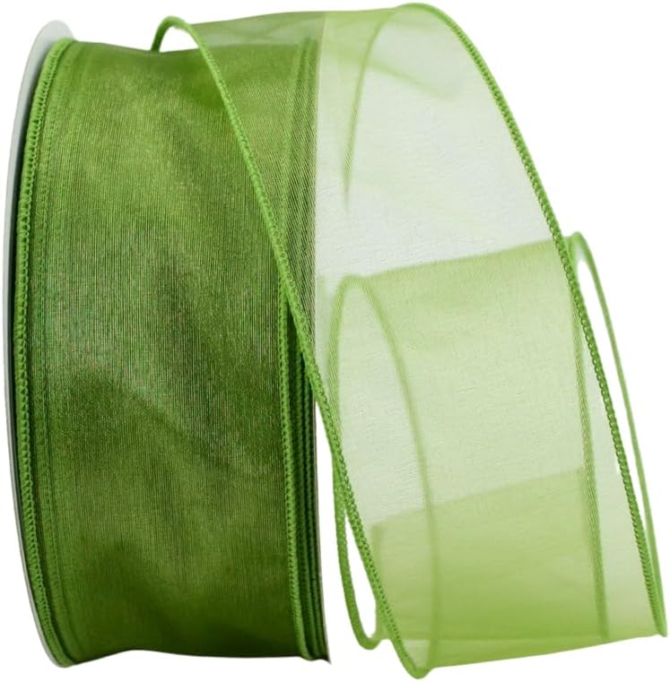 Ribbon Bazaar Sheer Organza Wired Ribbon - 100% Polyester Wire Edged Ribbon for Floral Decor, Table Arrangements, Apparel Embellishment & More - 2-1/2" Kiwi 50yd