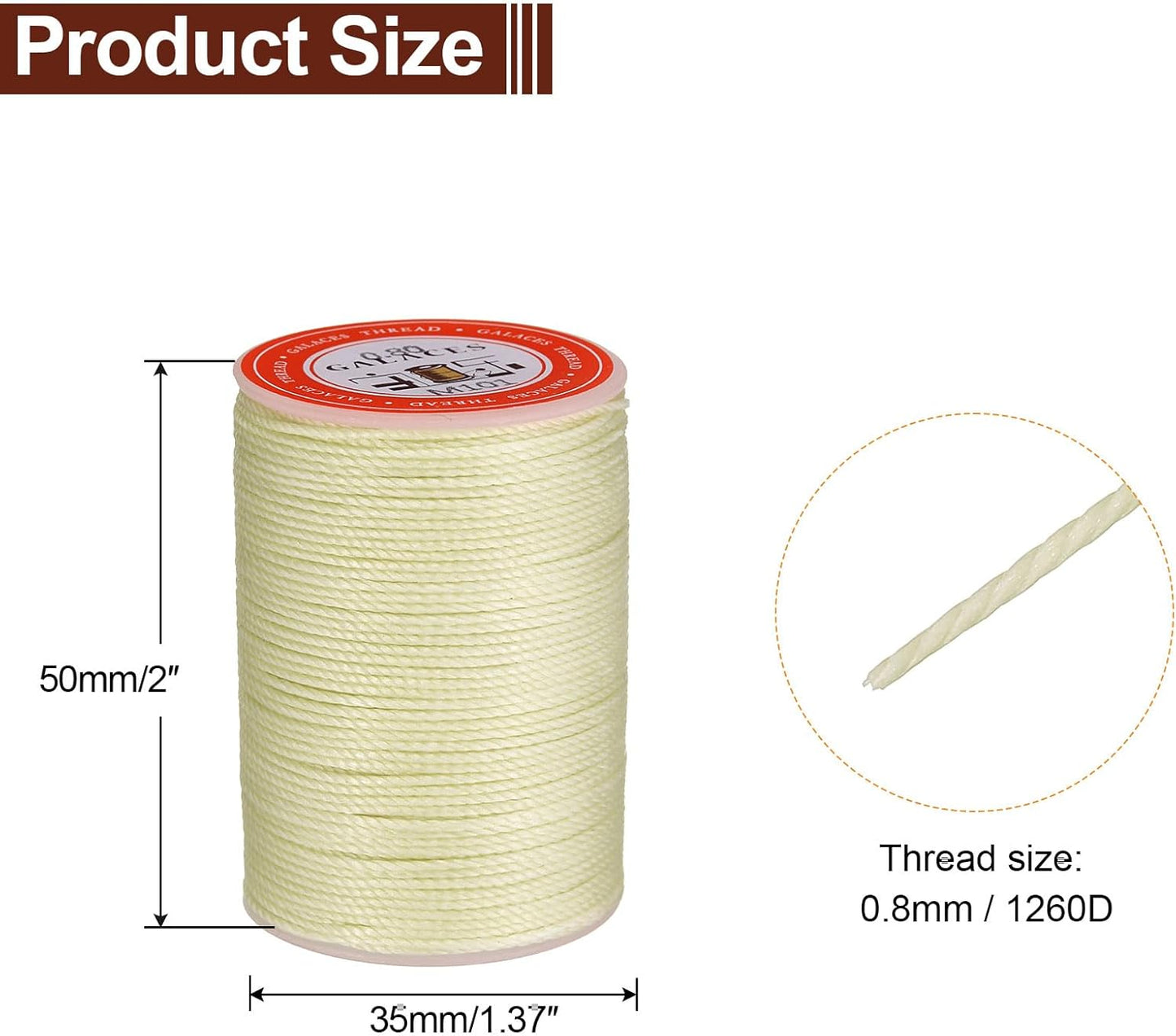 uxcell Round Leather Sewing Waxed Thread, 55m / 60 Yards Polyester Wax String, 0.80mm Wax Stitching Cord for Leather Crafts, Bookbinding, Bracelets Braided, Beige, 2pcs