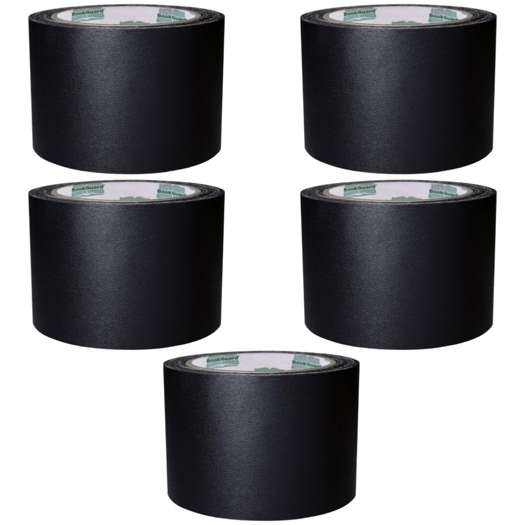 BookGuard 3 Inch Bookbinding Repair Cloth Tape, Black Book Spine Tape, 15 Yards Per Roll - Case of 5