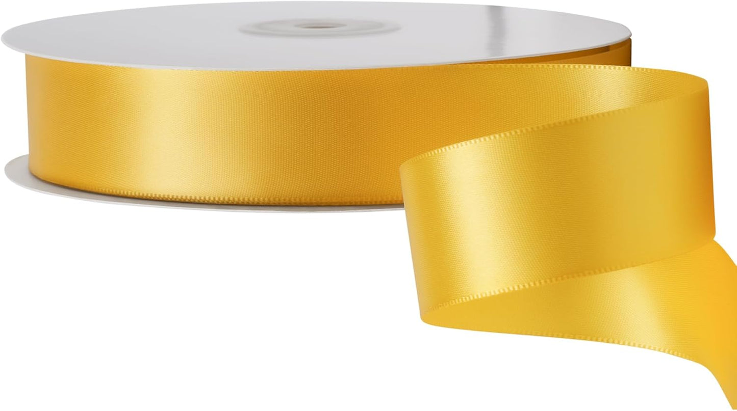 LIUYAXI Yellow Double Faced Satin Ribbon, 1" X Continuous 25 Yards, Ribbons Perfect for Gift Wrapping Wedding Bouquet Decor DIY Craft Bow Making & Other Projects