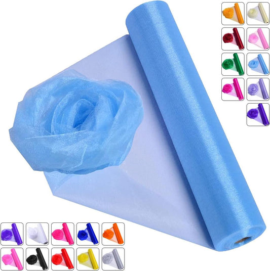 Crystal Organza Fabric Tulle - 16" by 50 Yards Sheer Fabric for Wedding Party Decoration Bridal Shower Tutu Roll Netting Spool Ribbon Wrapping (Light Blue)