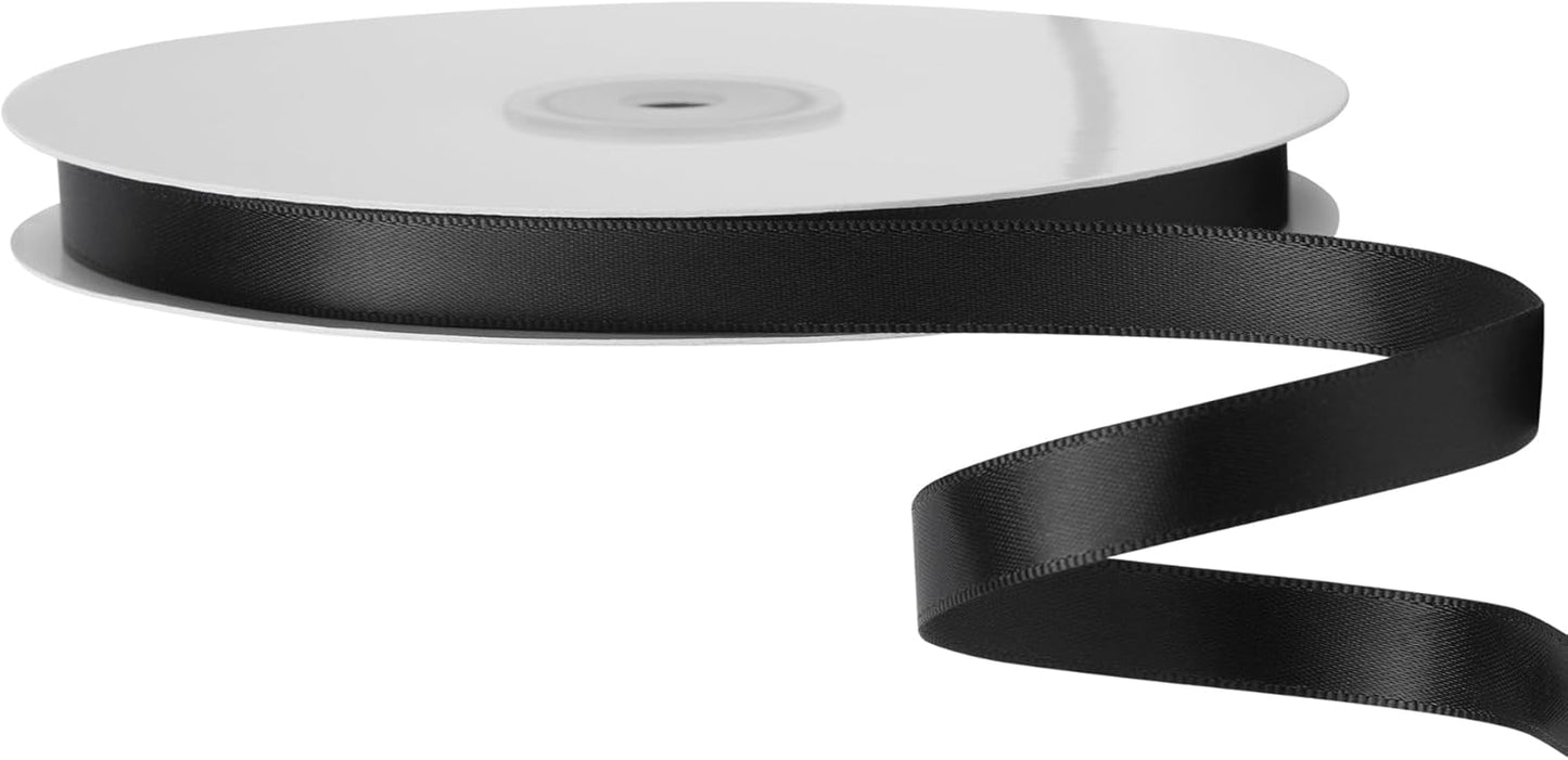 LIUYAXI Black Double Faced Satin Ribbon, 3/8" X Continuous 25 Yards, Ribbons Perfect for Gift Wrapping Bows Bouquet Wedding Decor DIY Craft and More