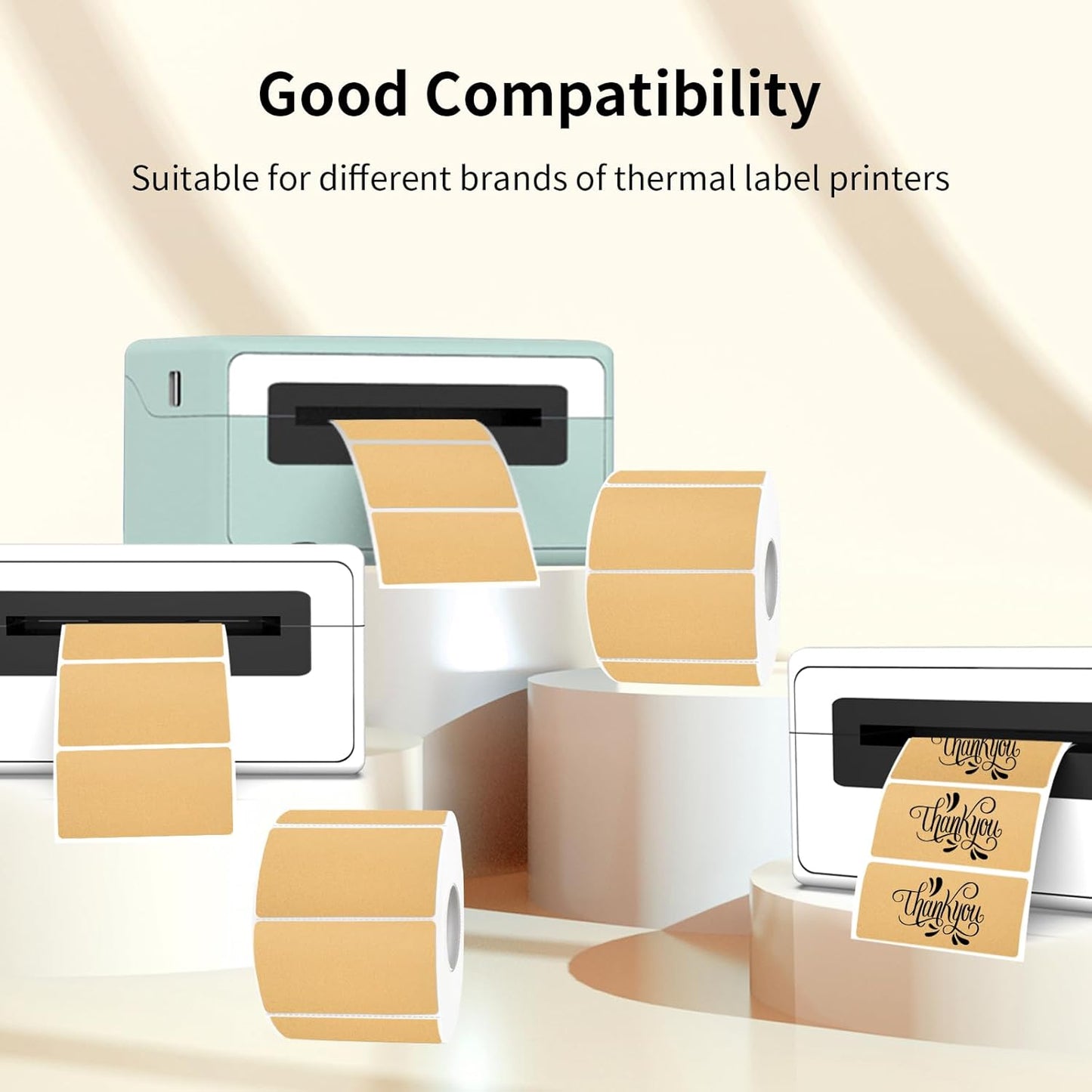 Brown Thermal Labels Stickers, 3x2 inch Direct Thermal Labels Stickers for Shipping, Barcode, Address, Perforation Line Design- 300 Pcs