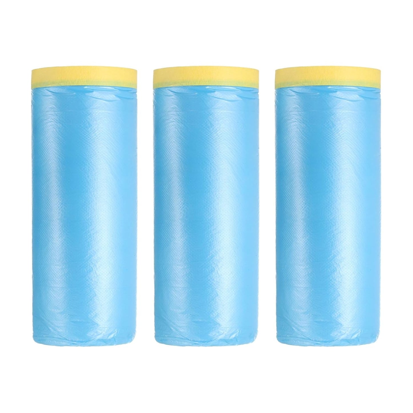 uxcell Pre-Taped Masking Film, 4.9ft x 82ft Plastic Paint Drop Cloth with Medium-Tack Painters Tape for Painting Spraying Protection Blue Film 3Pcs