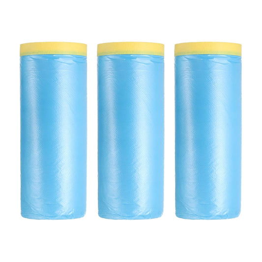 uxcell Pre-Taped Masking Film, 4.9ft x 82ft Plastic Paint Drop Cloth with Medium-Tack Painters Tape for Painting Spraying Protection Blue Film 3Pcs