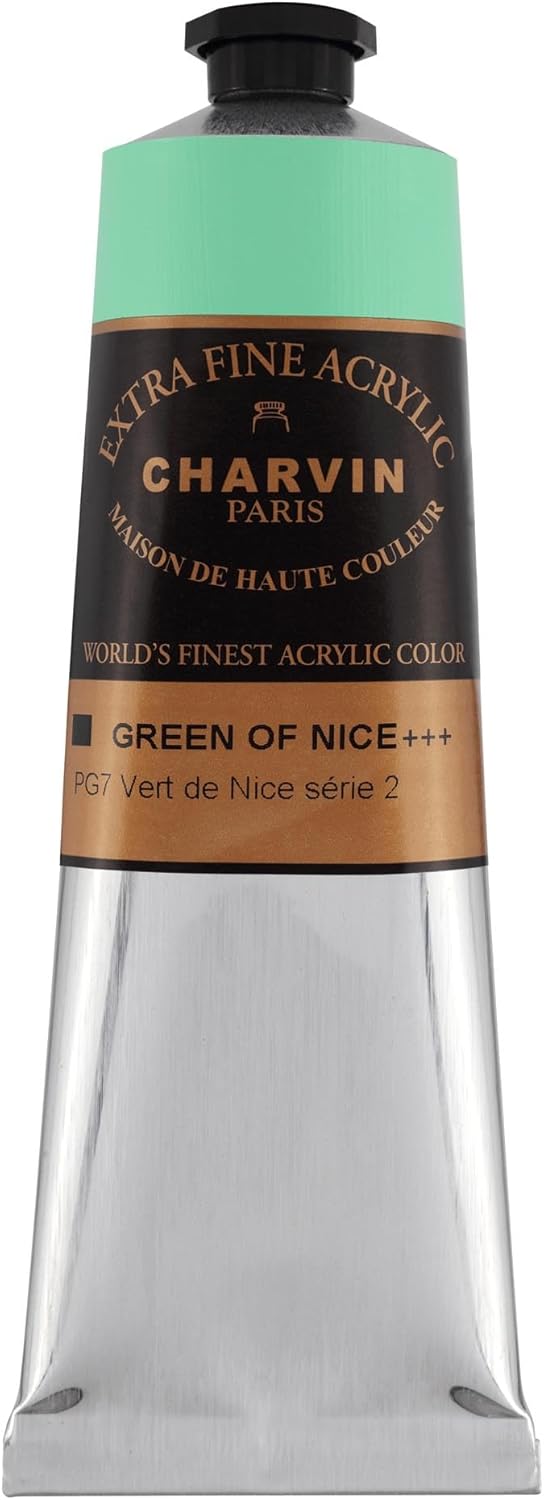 Charvin Extra Fine Professional Acrylic Paint - Green of Nice, 150ml Tube, Triple-Milled, Lightfast Pigments, Open Stock Artist Acrylic Paints in Nature-Inspired Hues