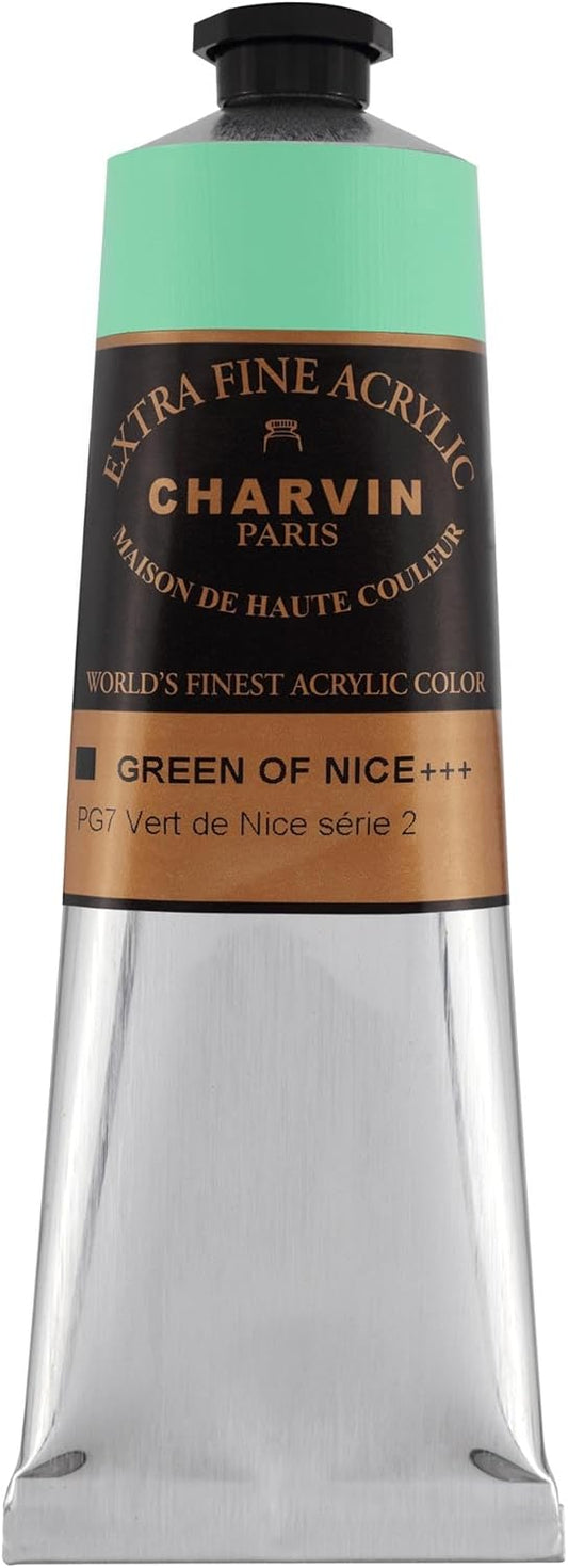 Charvin Extra Fine Professional Acrylic Paint - Green of Nice, 60ml Tube, Triple-Milled, Lightfast Pigments, Open Stock Artist Acrylic Paints in Nature-Inspired Hues