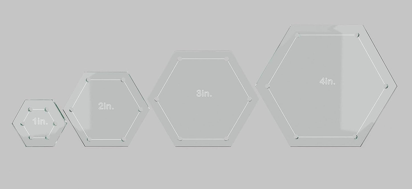 Hexagon, Circle, and Square Acrylic Quilting Templates - 12 Pieces with 4", 3", 2", 1" Sizes - 1/4" Seam Allowance - Durable Clear Acrylic for Quilting, Patchwork, Sewing, & DIY Projects