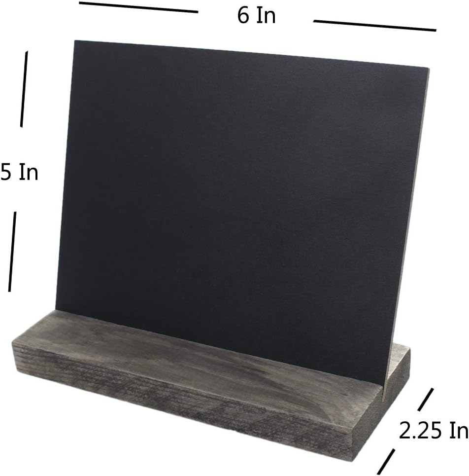 5 X 6 Inch Mini Tabletop Chalkboard Signs with Rustic Style Wood Base Stands, Set of 4，Include 3 chalks