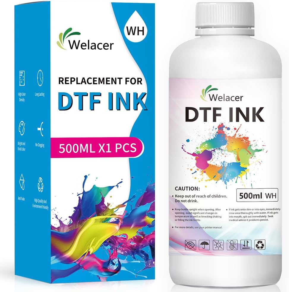 DTF Ink White 500ml - Premium Heat Transfer Ink Conversion Kit Refill for I3200, XP600, R1390,L1800, ET2800 ET8500 R2400, L800, 1430, P400, P800, XP-15000 All DTF Printers,for DTF Film