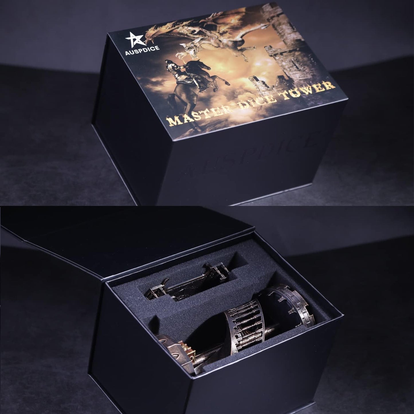 AUSPDICE Dice Rolling Tower and Tray Retro Castle Mold Color for Tabletop Games, D&D and RPG Games (Bronze Color)