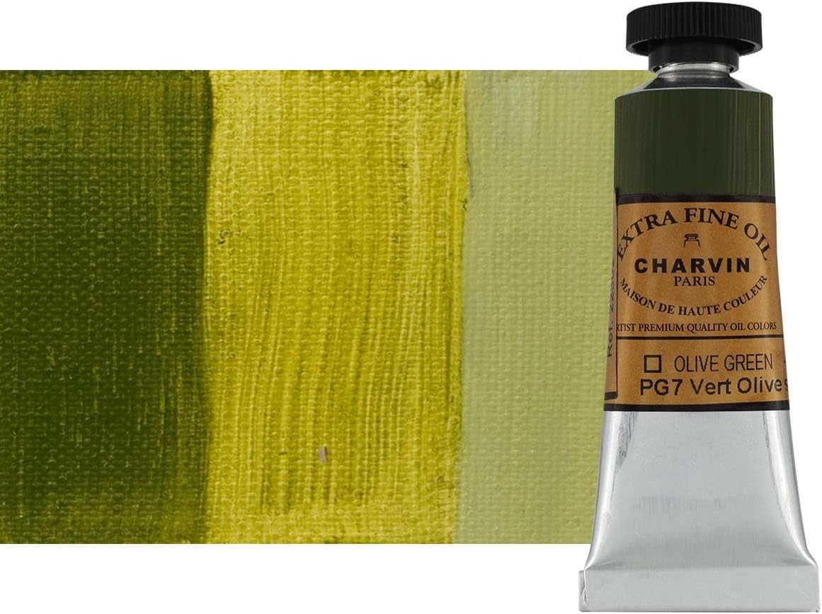 Charvin Extra Fine Oil Paint, Olive Green 20 mL - Triple-Milled, Rich Texture, Poppy Oil-Based, Light-Fast, Handmade, Archival Quality