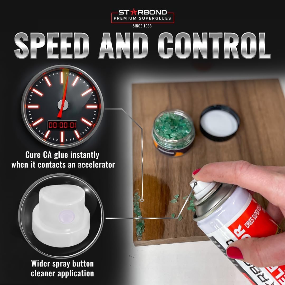 STARBOND 2 oz Black Medium-Thick Premium CA Glue, 6 oz Aerosol Accelerator Bundle, Cyanoacrylate Adhesive Super Glues, for Woodworking, Wood Knots and Voids, Woodturning, Guitar, Hobby