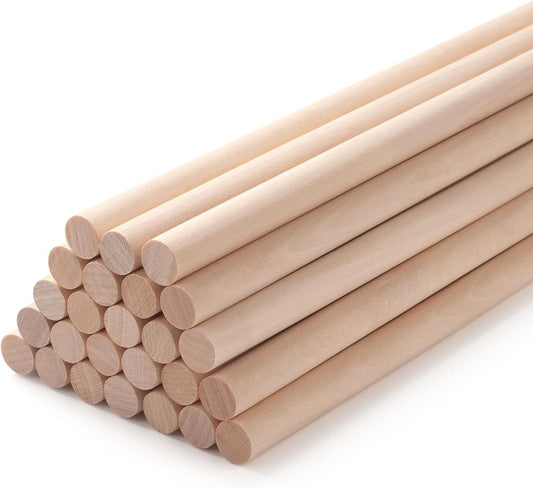 Wood Dowels Wooden Dowel Rods for Crafts, 25PCS 1/2 x 24 Round Macrame Wooden Sticks for Crafting, Unfinished Hardwood Sticks for Arts and DIYers, Tiered Cake Support and Wedding Ribbon Wands