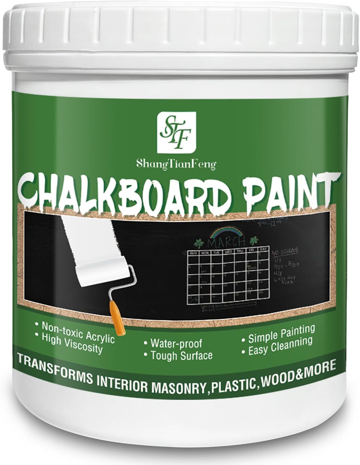 ShangTianFeng Black Chalkboard Paint （32 FL Oz） - Matte Finish, Non-Toxic & Quick-Drying Chalk Paint for Walls, Wood, Metal, Glass | Easy Clean, Durable DIY Craft Paint for Kids Room, Kitchen, Classroom Decor