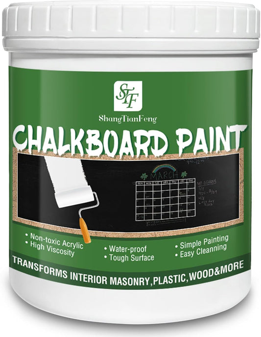 ShangTianFeng Black Chalkboard Paint （32 FL Oz） - Matte Finish, Non-Toxic & Quick-Drying Chalk Paint for Walls, Wood, Metal, Glass | Easy Clean, Durable DIY Craft Paint for Kids Room, Kitchen, Classroom Decor