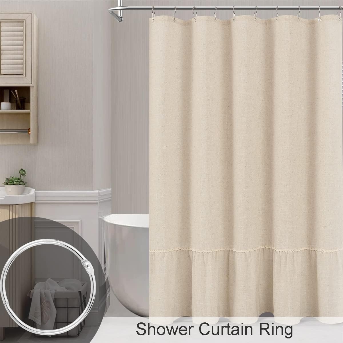 CooBigo 50 Pack Shower Curtain Rings Rust Proof Curtain Hook for Bathroom Shower Rod, Metal Ring for Shower Curtain - 2Inch, Silver