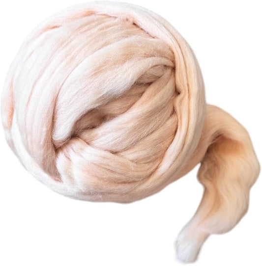 Kondoos Colored Natural Wool roving, 8 OZ. Best Wool for Needle Felting, Wet Felting, handcrafts and Spinning. (Nude Pink, 8 oz)