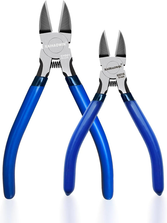KAIHAOWIN Wire Cutters 5-Inch and 6-Inch Set Flush Cutters Ultra Sharp Spring Loaded Wire Snips Clippers Cutting Pliers for Crafting Jewelry Making-2 PCS