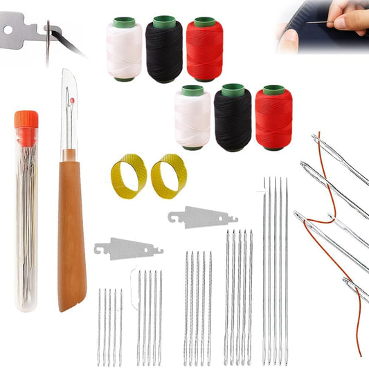 Big Eye Steel Sewing Needles Kit, 37PCS Sewing Tool Set, Portable Needle and Thread Kit for Leather Sewing DIY Craft Set, Large-Eye Stitching Needles Sewing Repair Kit for Beginners, Older