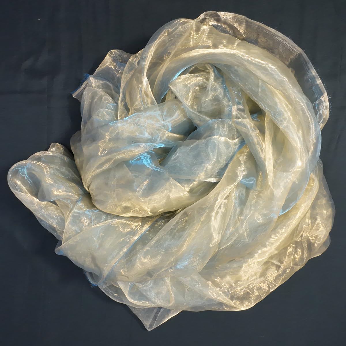 Two-Tone Iridescent Holographic Organza Fabric - 5.5 Yards by The Yard | Lightweight Sheer Tulle | for Wedding Dresses, Party Decor, DIY Crafts, Shiny Backdrops(Orange-Gold & Blue Sheen)