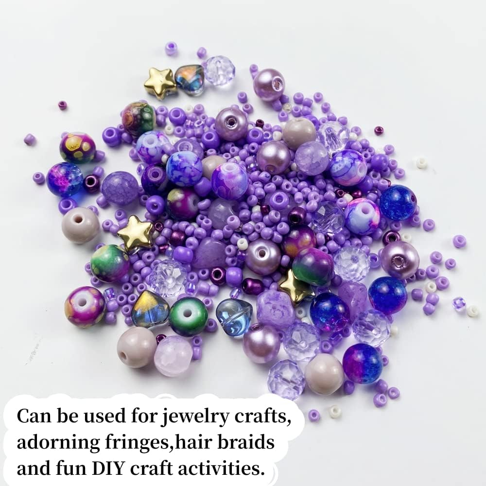Assorted Glass Resin Beads Multi Size Colors Smooth Cracked Gravel Millet Spacer Beads for Bracelets Necklace Earring DIY Jewelry Making Craft(Light Purple Series)