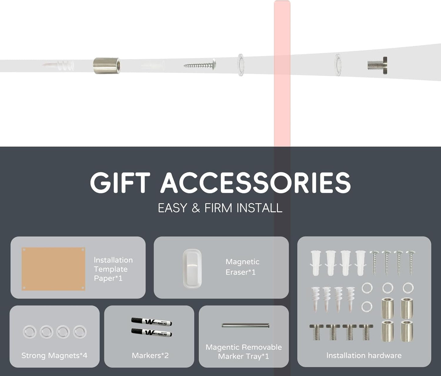 Magnetic Glass Whiteboard - Glass Dry Erase Board 48"x36" Large Frameless Glass Board for Walls Office School and Home, Pink