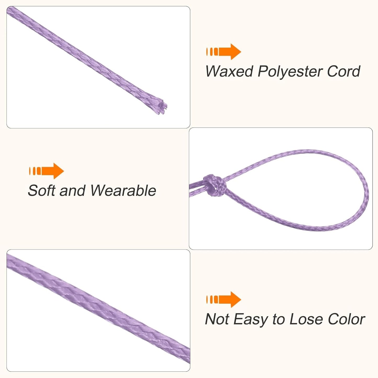 MECCANIXITY Waxed Cord 0.5mm Waxed Polyester Cord 175 Yard Wax String for Bracelet Making, Necklaces, Beading, Jewelry Making and DIY Crafts(Light Purple)