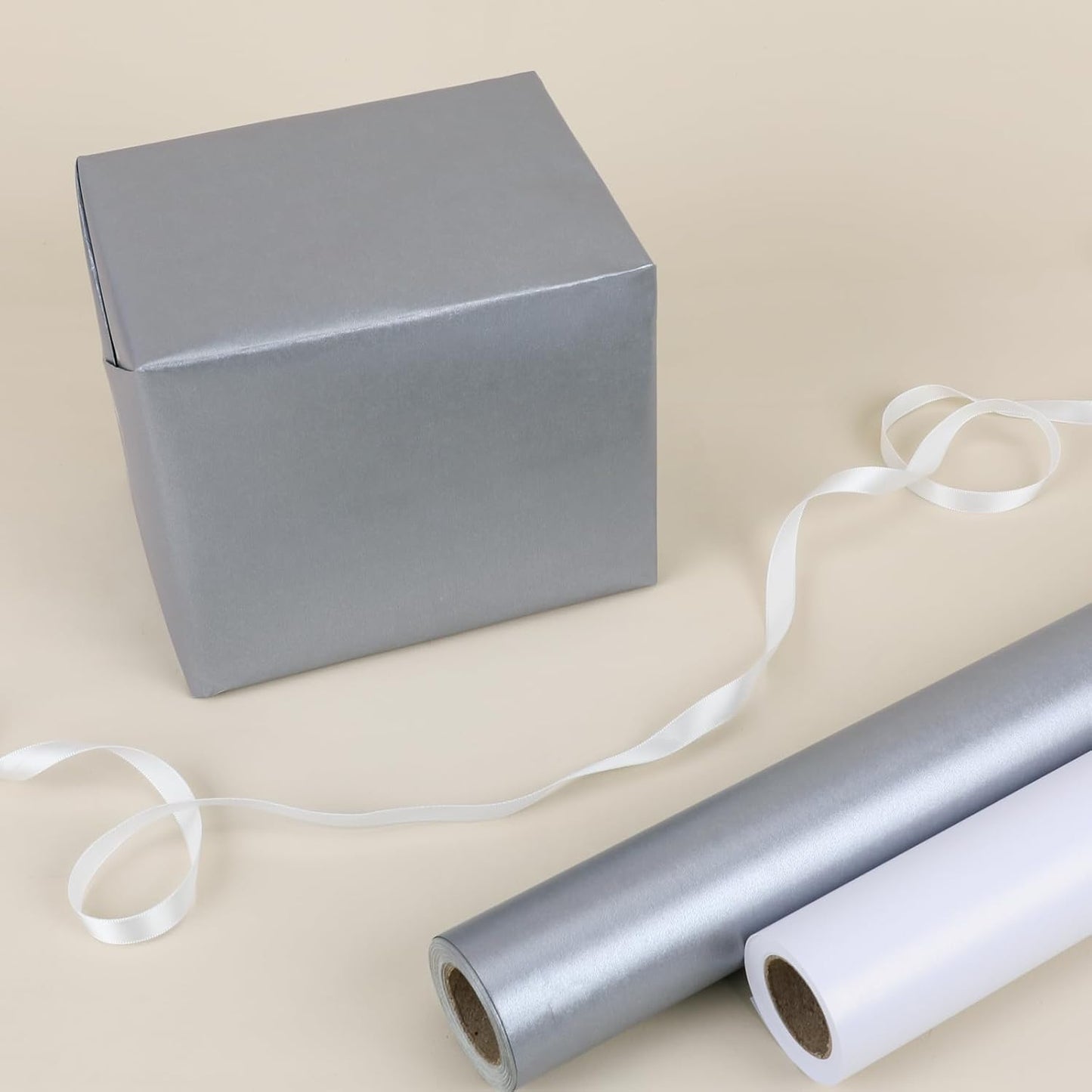 NESCCI Silver Matte Wrapping Paper,Solid Color Pearly-Lustre Paper,Gift Wrapping Paper,Perfect for Wedding,Valentine's Day,Birthday, Christmas,Baby Shower,DIY Bouquet (17 Inches X 32.8 Feet)