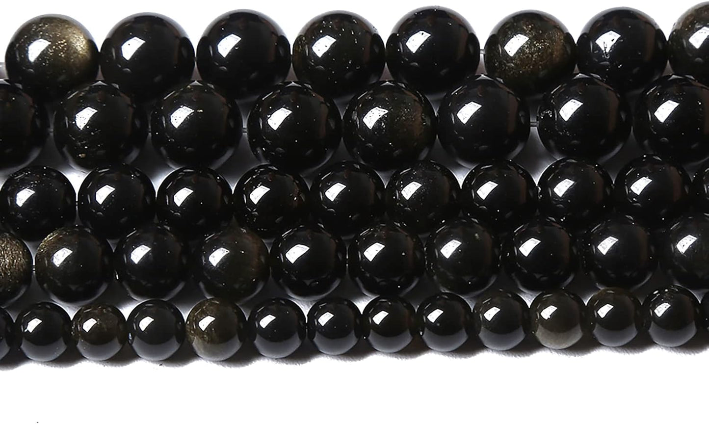 AAA Natural Gold Obsidian Gemstone Beads Energy Healing Power Stones Round Loose Beads for Jewelry Making, DIY Bracelet Necklace 12mm 32pcs