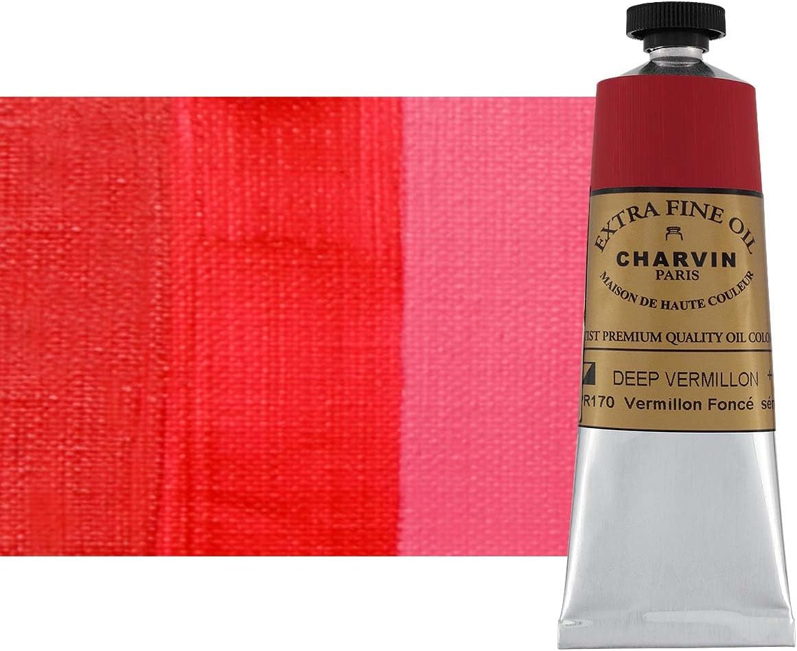 Charvin Extra Fine Oil Paint, Vermilion Deep 60 mL - Triple-Milled, Rich Texture, Poppy Oil-Based, Light-Fast, Handmade, Archival Quality