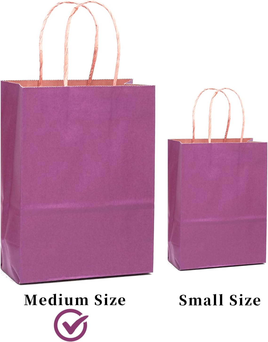 qiqee 60 pcs Kraft Bags with Handles 7.6"x4.75"x10.5" Medium Gift Paper Bag Purple Solid Color Bags