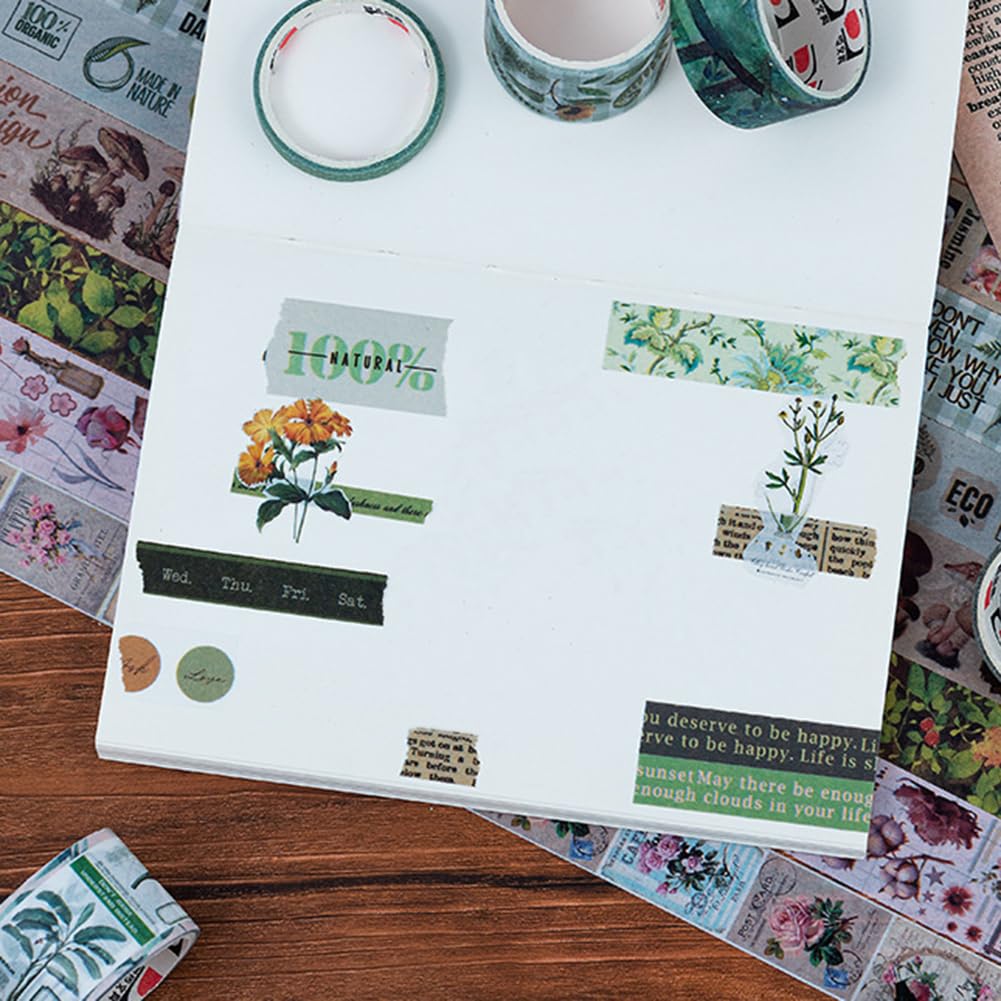 MAFELOE Decorative Vintage Washi Tapes Set 20 Rolls 2 Meters Long, Adhesive Scrapbook Junk Journaling Art Craft Collage Supplies-Forest Dream Series-Green (WT-M4-SLMJ)