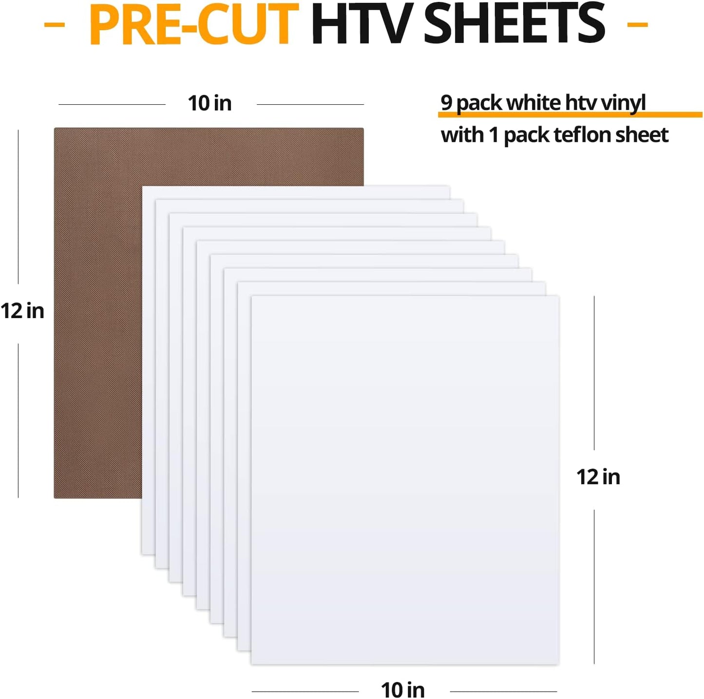 HTVRONT White Heat Transfer Vinyl Bundle - 10 Pack 12" x 10" HTV Vinyl for T-Shirt, White Iron on Vinyl for for All Cutting Machine or Heat Press Machine