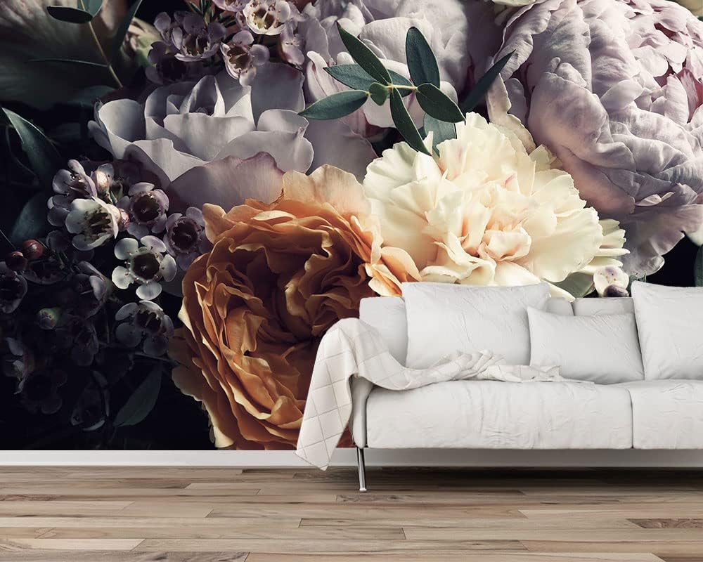 Floral Wallpaper Mural for Bedroom Orange Flower Wall Mural Living Room (not self-Adhesive)