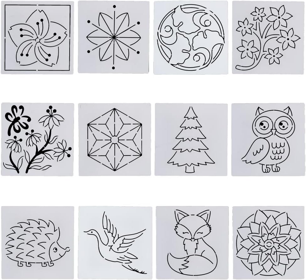 FREEBLOSS Sashiko Stencil Christmas Tree Embroidery Patterns Stencils for Drawing Sashiko Template for Hand Quilting and Embroidery Sashiko Stencils Acrylic 14x14cm